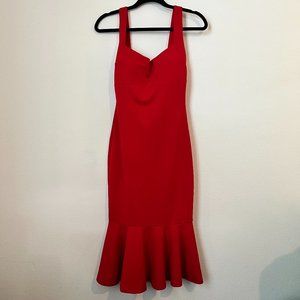 Red Fishtail Mermaid Bodycon Midi Cocktail Dress